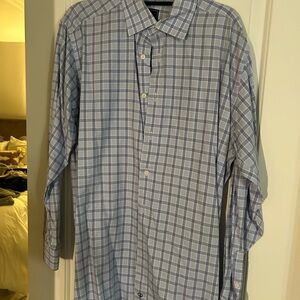 David Donahue Light Blue Plaid Dress Shirt